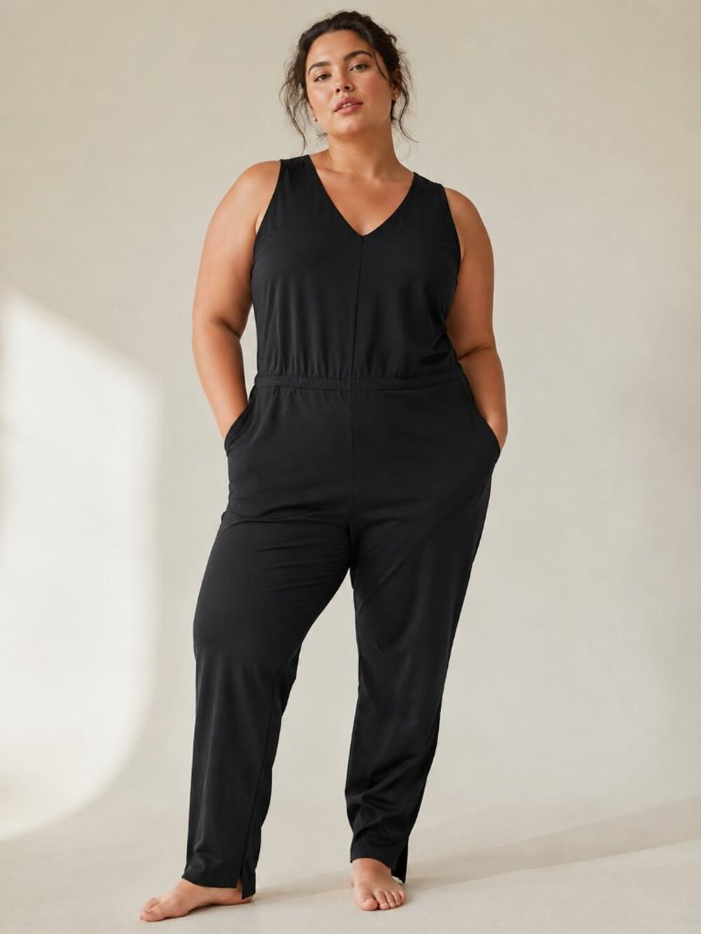 Athleta Black Sleeveless Brooklyn Jumpsuit Size 14 Activewear Travel Lounge